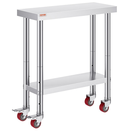 30x12x34 Inch Stainless Steel Work Table 3-Stage Adjustable Shelf with 4 Wheels Heavy Duty Commercial Food V952-CFGZT30X12X34YC01V0