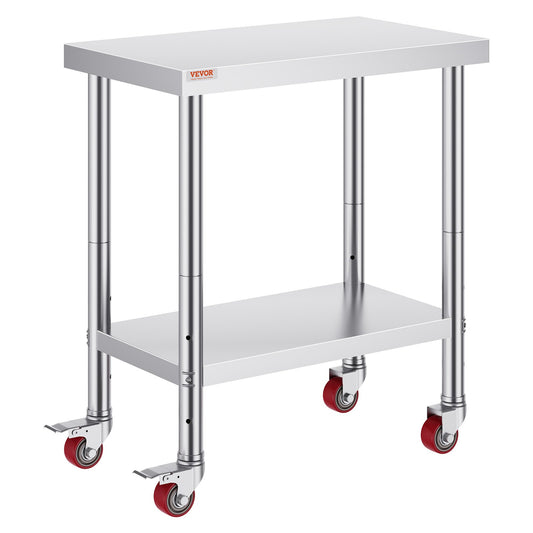 30x18x34 Inch Stainless Steel Work Table 3-Stage Adjustable Shelf with 4 Wheels Heavy Duty Commercial Food V952-CFGZT30X18X34YC01V0