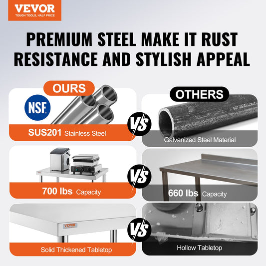 30x36x34 Inch Stainless Steel Work Table 3-Stage Adjustable Shelf with 4 Wheels Heavy Duty Commercial Food V952-CFGZT30X36X34YC01V0