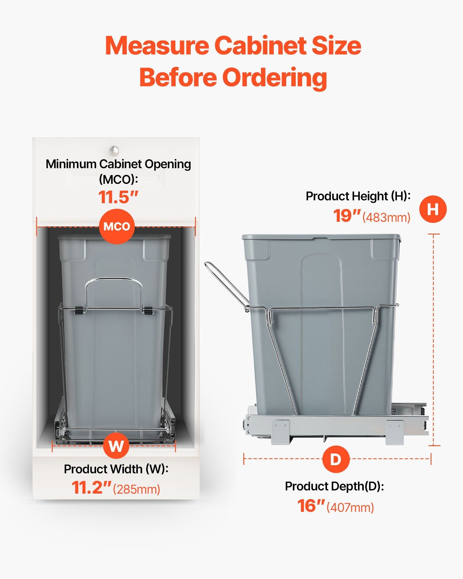 Pullout Trash Can for Kitchen Cabinets, Garbage Waste Recycling Bin, Under Mount Waste Container, with Heavy V952-CFLJTDTDTHSWA5O0YV0