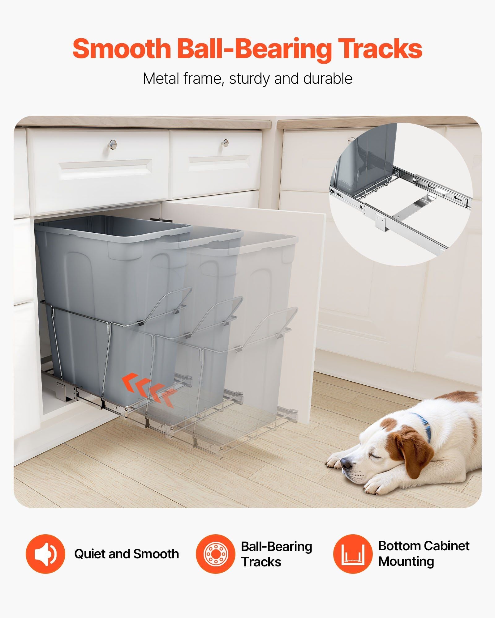Pullout Trash Can for Kitchen Cabinets, Garbage Waste Recycling Bin, Under Mount Waste Container, with Heavy V952-CFLJTDTDTHSWA5O0YV0