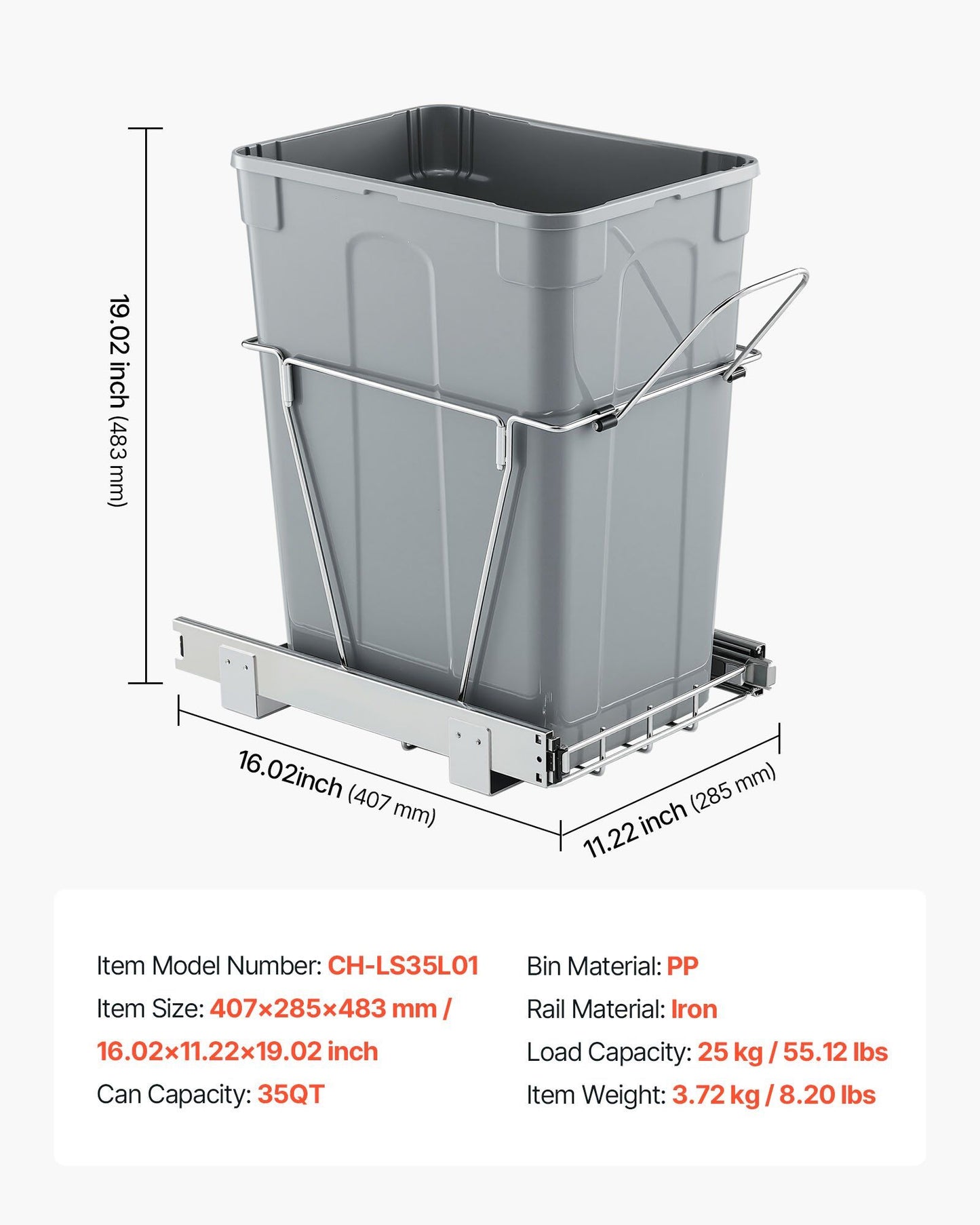 Pullout Trash Can for Kitchen Cabinets, Garbage Waste Recycling Bin, Under Mount Waste Container, with Heavy V952-CFLJTDTDTHSWA5O0YV0