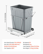 Pullout Trash Can for Kitchen Cabinets, Garbage Waste Recycling Bin, Under Mount Waste Container, with Heavy V952-CFLJTDTDTHSWA5O0YV0