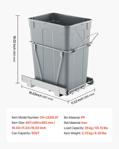 Pullout Trash Can for Kitchen Cabinets, Garbage Waste Recycling Bin, Under Mount Waste Container, with Heavy V952-CFLJTDTDTHSWA5O0YV0