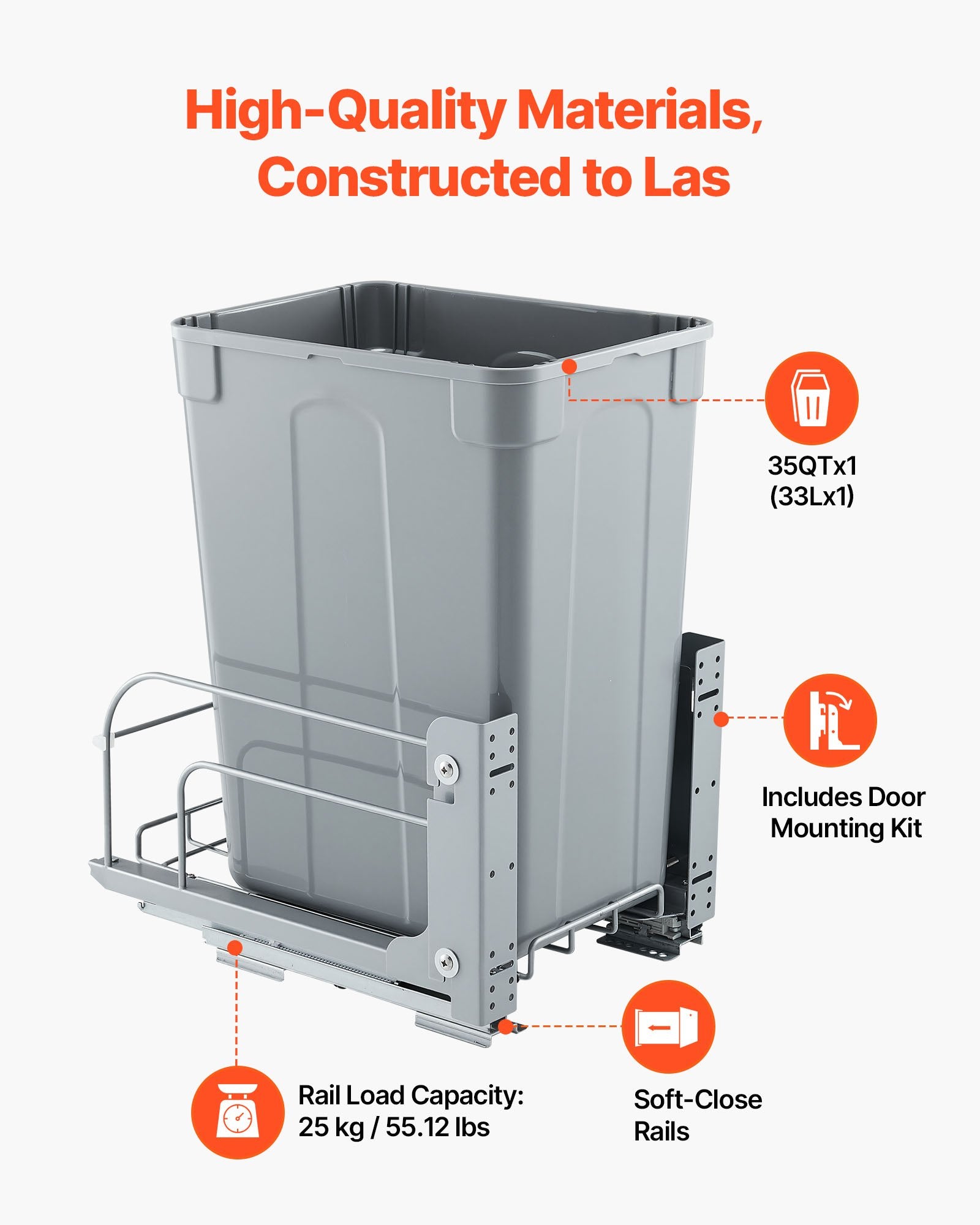 Pullout Trash Can for Kitchen Cabinets, Garbage Waste Recycling Bin, Under Mount Waste Container, with Heavy V952-CFLJTDTDTHSYKL1U7V0