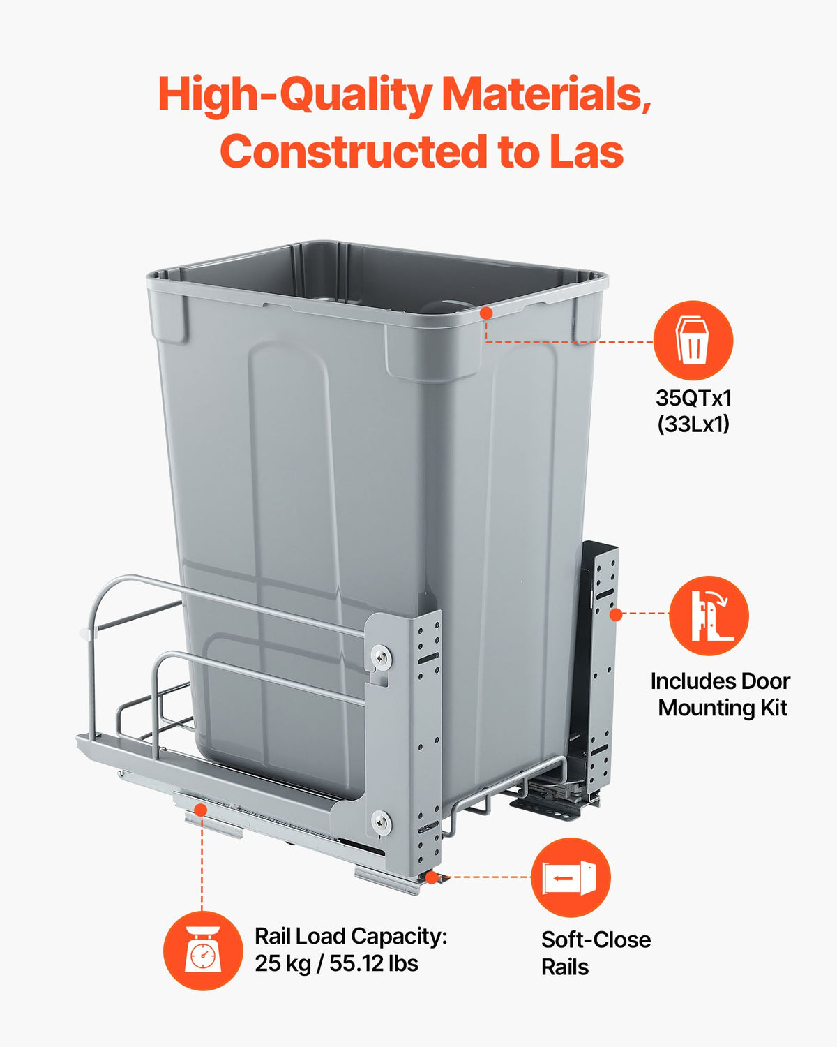Pullout Trash Can for Kitchen Cabinets, Garbage Waste Recycling Bin, Under Mount Waste Container, with Heavy V952-CFLJTDTDTHSYKL1U7V0