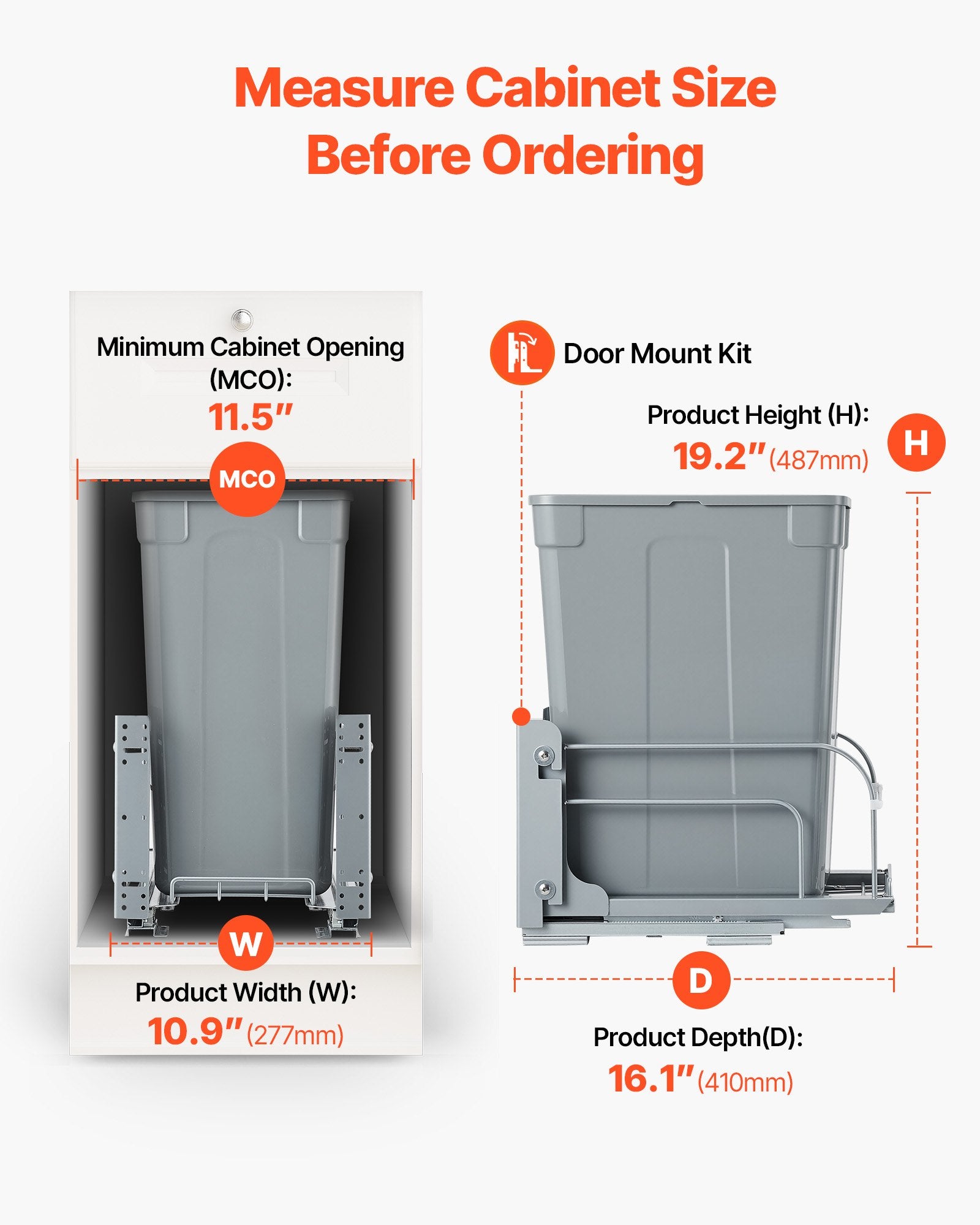 Pullout Trash Can for Kitchen Cabinets, Garbage Waste Recycling Bin, Under Mount Waste Container, with Heavy V952-CFLJTDTDTHSYKL1U7V0