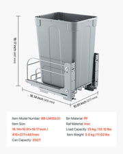 Pullout Trash Can for Kitchen Cabinets, Garbage Waste Recycling Bin, Under Mount Waste Container, with Heavy V952-CFLJTDTDTHSYKL1U7V0