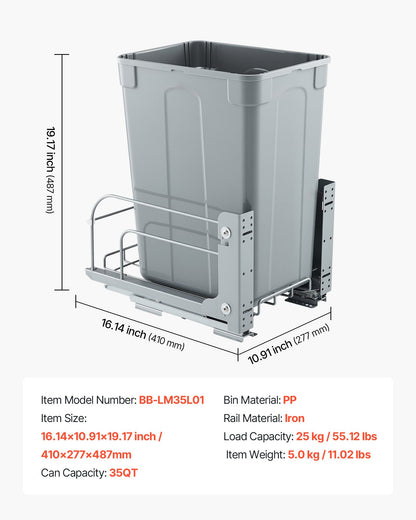 Pullout Trash Can for Kitchen Cabinets, Garbage Waste Recycling Bin, Under Mount Waste Container, with Heavy V952-CFLJTDTDTHSYKL1U7V0