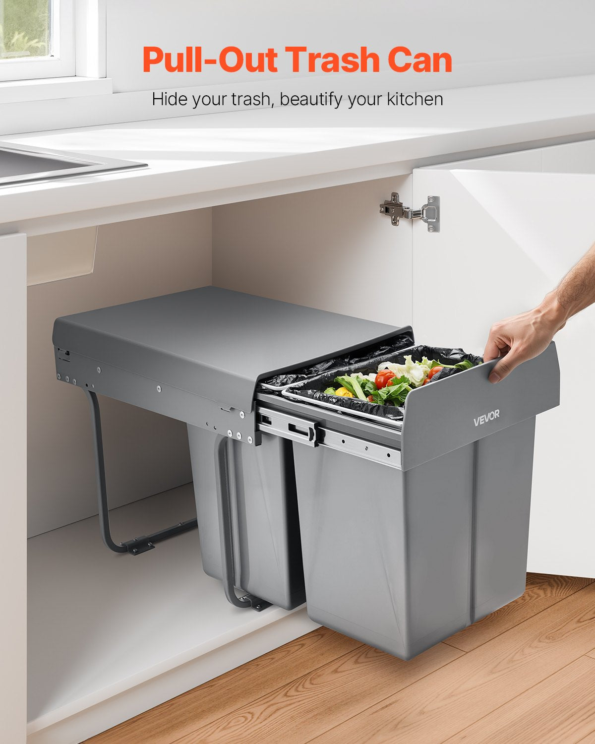 Pullout Trash Can for Kitchen Cabinets, 20+10+10L Double Under Sink Garbage Waste Recycling Bin, Under Mount V952-CFLJTDTHSST4PX1IZV0