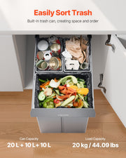 Pullout Trash Can for Kitchen Cabinets, 20+10+10L Double Under Sink Garbage Waste Recycling Bin, Under Mount V952-CFLJTDTHSST4PX1IZV0