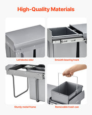 Pullout Trash Can for Kitchen Cabinets, 20+10+10L Double Under Sink Garbage Waste Recycling Bin, Under Mount V952-CFLJTDTHSST4PX1IZV0