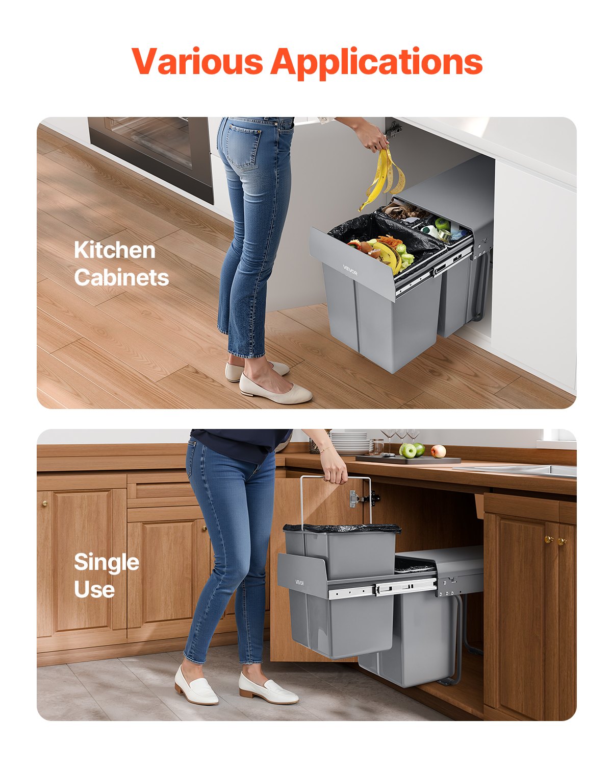 Pullout Trash Can for Kitchen Cabinets, 20+10+10L Double Under Sink Garbage Waste Recycling Bin, Under Mount V952-CFLJTDTHSST4PX1IZV0