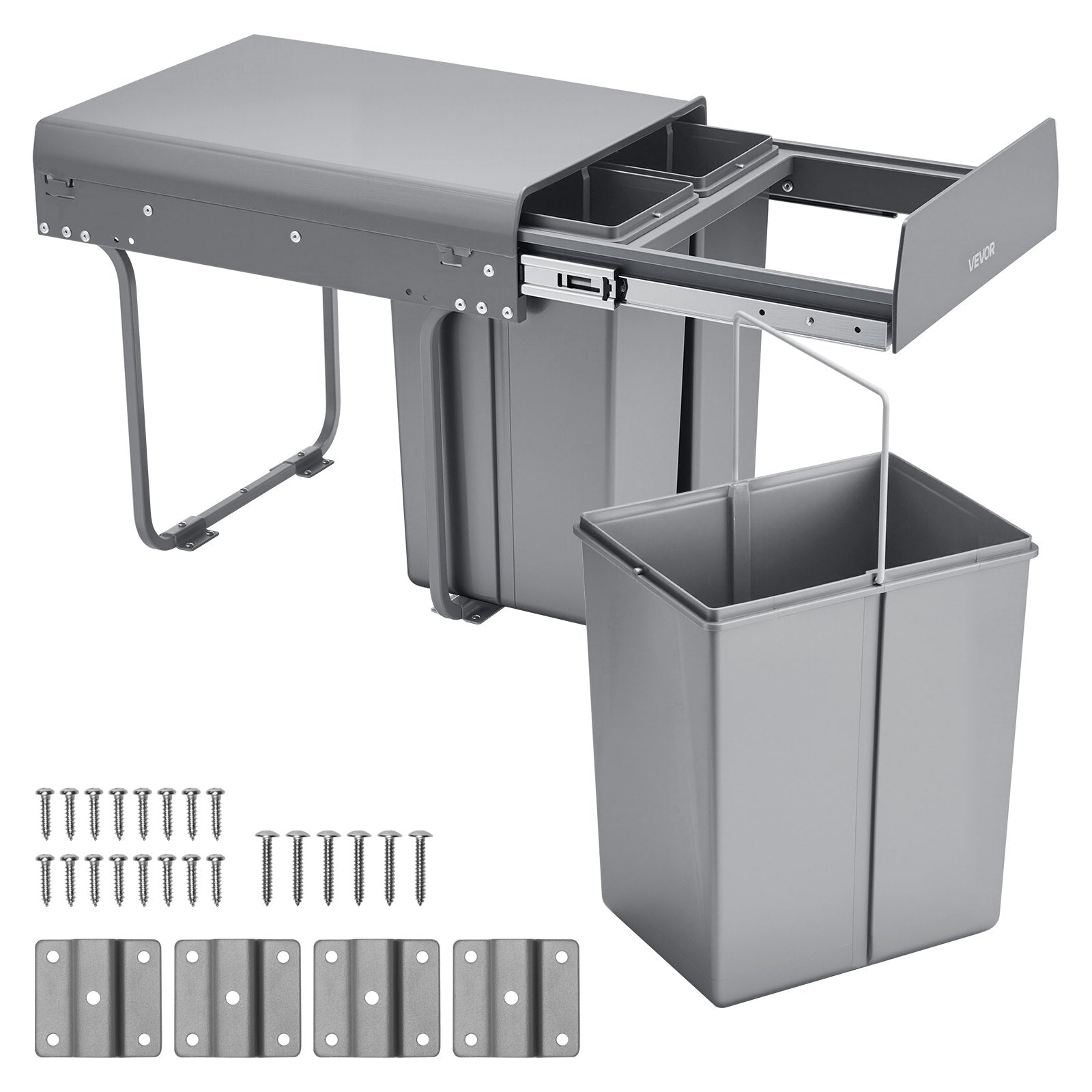 Pullout Trash Can for Kitchen Cabinets, 20+10+10L Double Under Sink Garbage Waste Recycling Bin, Under Mount V952-CFLJTDTHSST4PX1IZV0