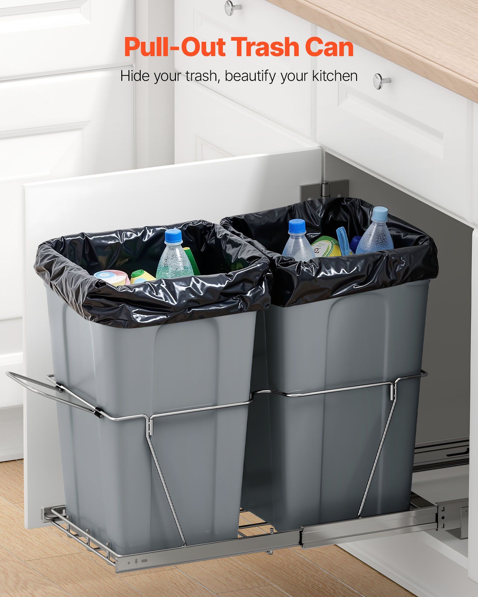 Pullout Trash Can for Kitchen Cabinets,Double Under Sink Garbage Waste Recycling Bin, Under Mount Waste V952-CFLJTDTHSST5OB5S2V0