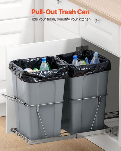 Pullout Trash Can for Kitchen Cabinets,Double Under Sink Garbage Waste Recycling Bin, Under Mount Waste V952-CFLJTDTHSST5OB5S2V0