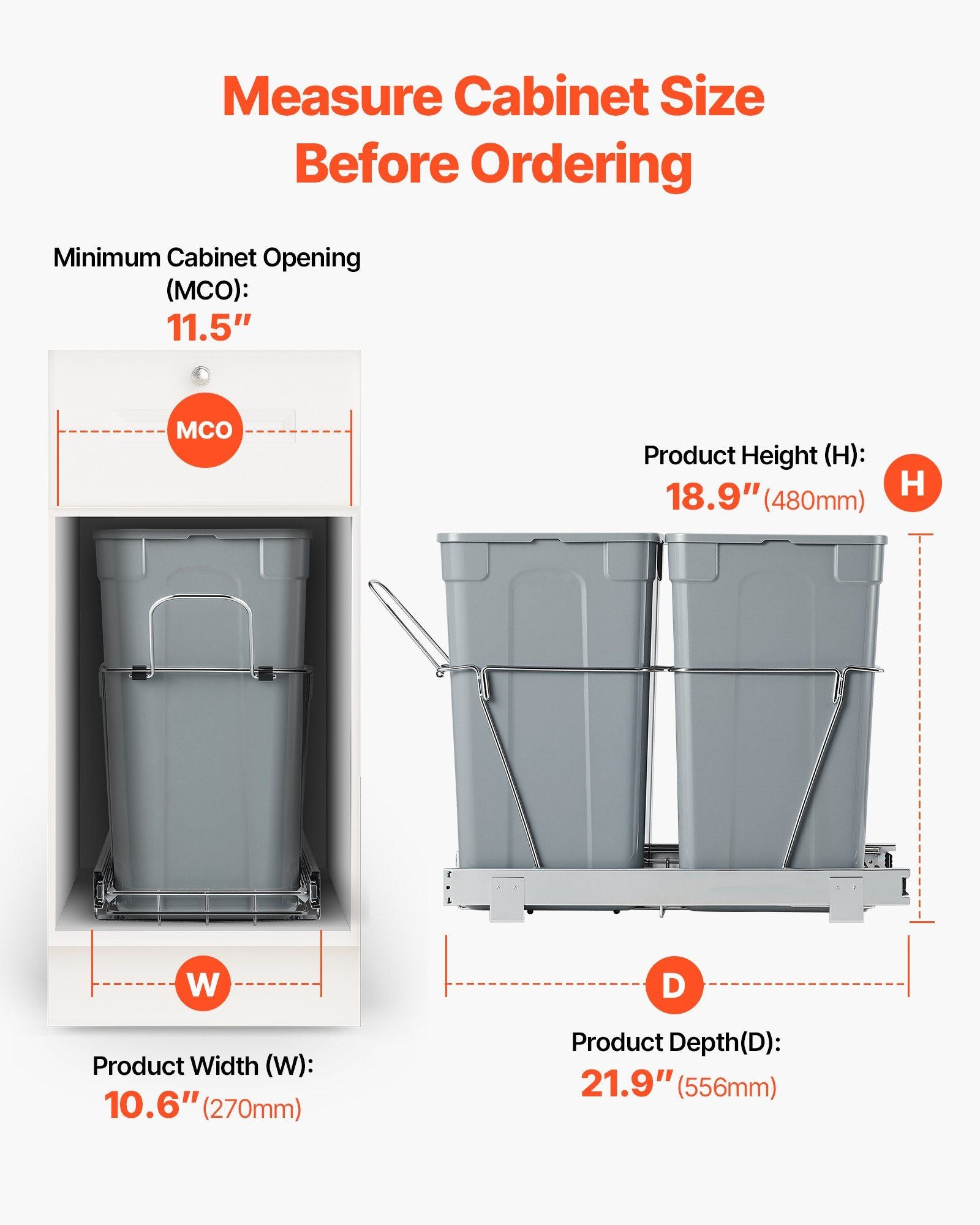 Pullout Trash Can for Kitchen Cabinets,Double Under Sink Garbage Waste Recycling Bin, Under Mount Waste V952-CFLJTDTHSST5OB5S2V0