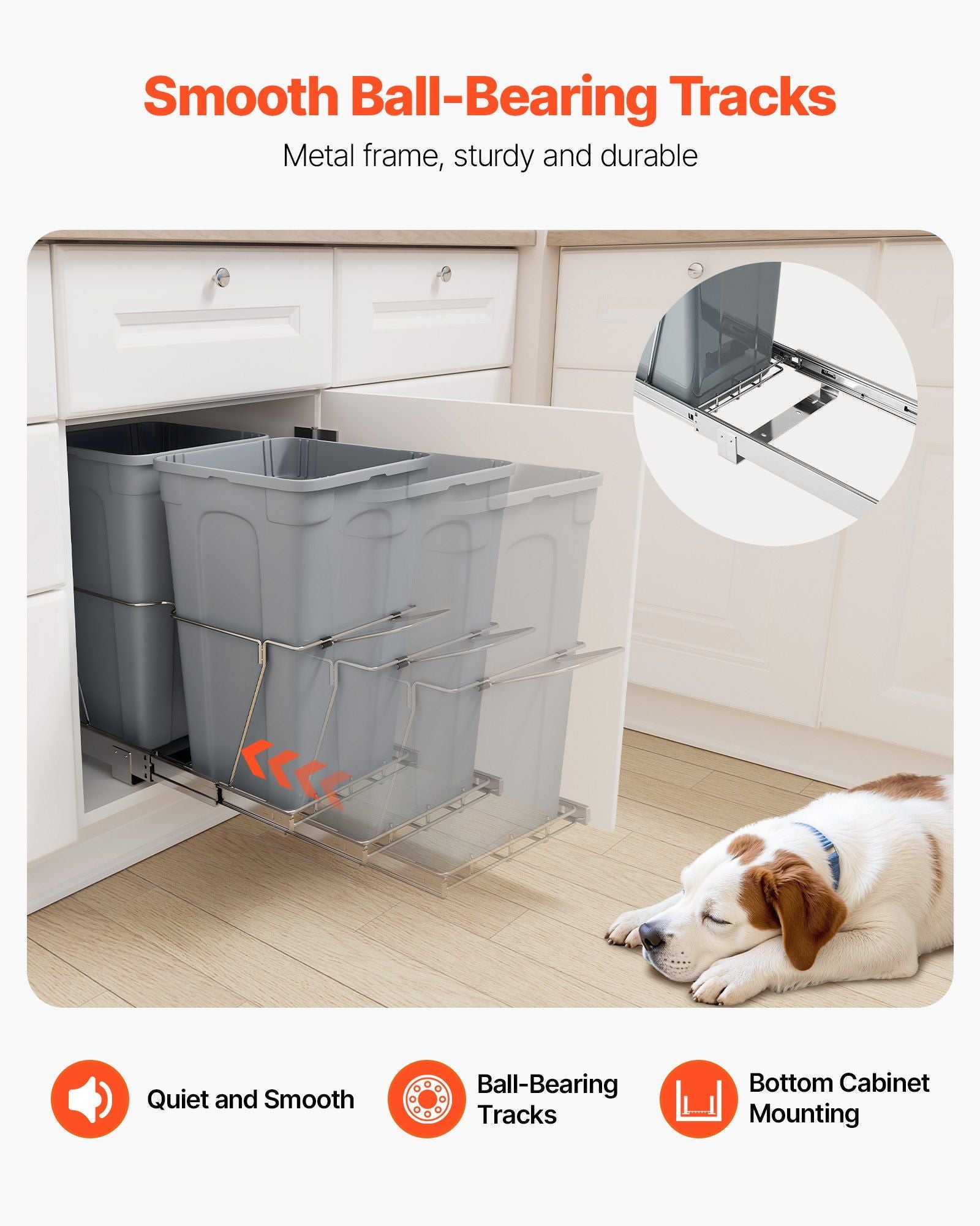 Pullout Trash Can for Kitchen Cabinets,Double Under Sink Garbage Waste Recycling Bin, Under Mount Waste V952-CFLJTDTHSST5OB5S2V0