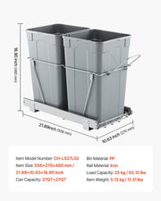Pullout Trash Can for Kitchen Cabinets,Double Under Sink Garbage Waste Recycling Bin, Under Mount Waste V952-CFLJTDTHSST5OB5S2V0