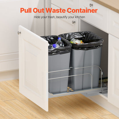 Pull-Out Trash Can, 27 QT x2 Double Under Mount Kitchen Waste Container, Heavy Duty Garbage Recycling Bin V952-CFLJTDTHSST5PSCNSV0