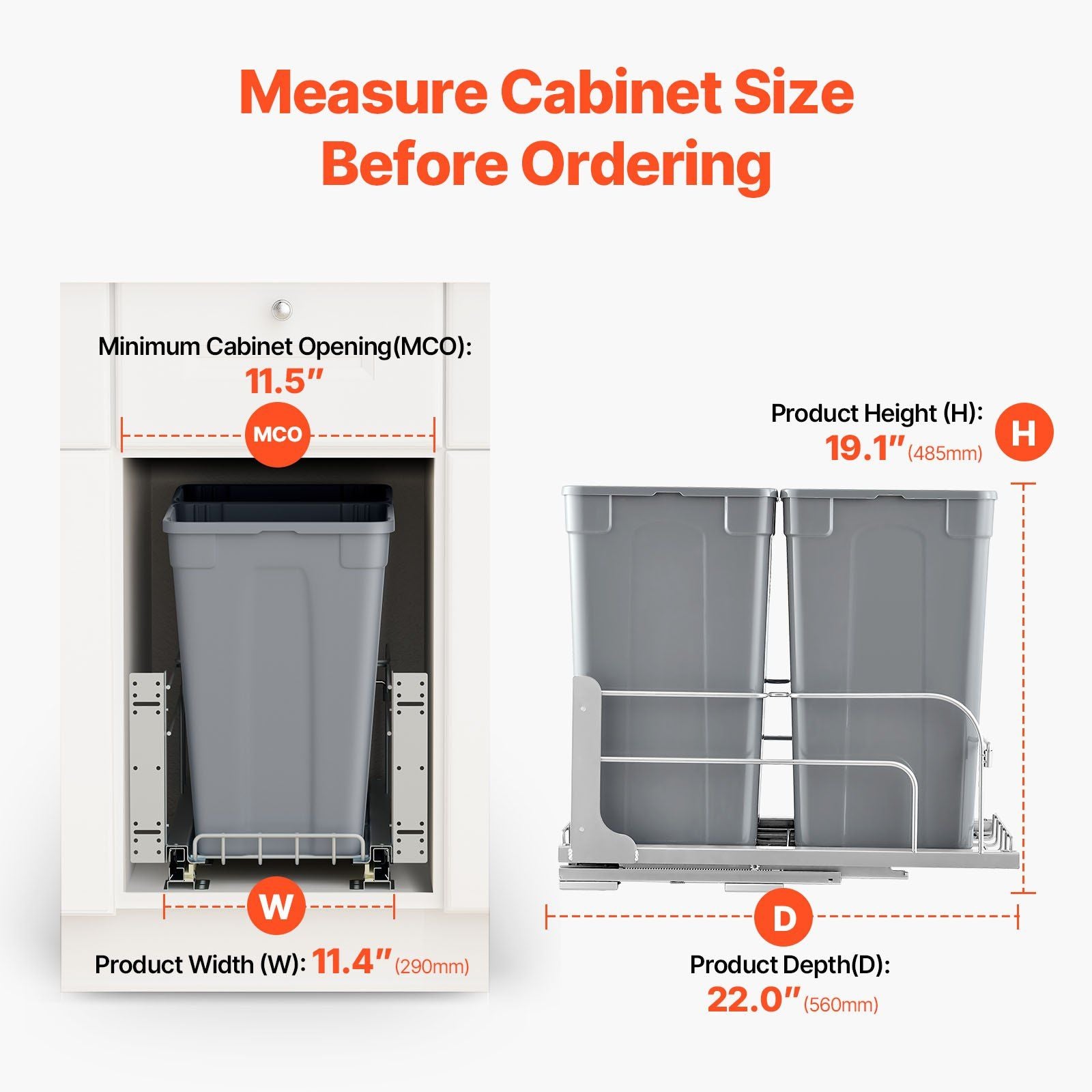 Pull-Out Trash Can, 27 QT x2 Double Under Mount Kitchen Waste Container, Heavy Duty Garbage Recycling Bin V952-CFLJTDTHSST5PSCNSV0