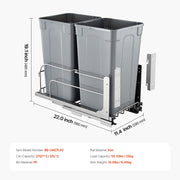 Pull-Out Trash Can, 27 QT x2 Double Under Mount Kitchen Waste Container, Heavy Duty Garbage Recycling Bin V952-CFLJTDTHSST5PSCNSV0