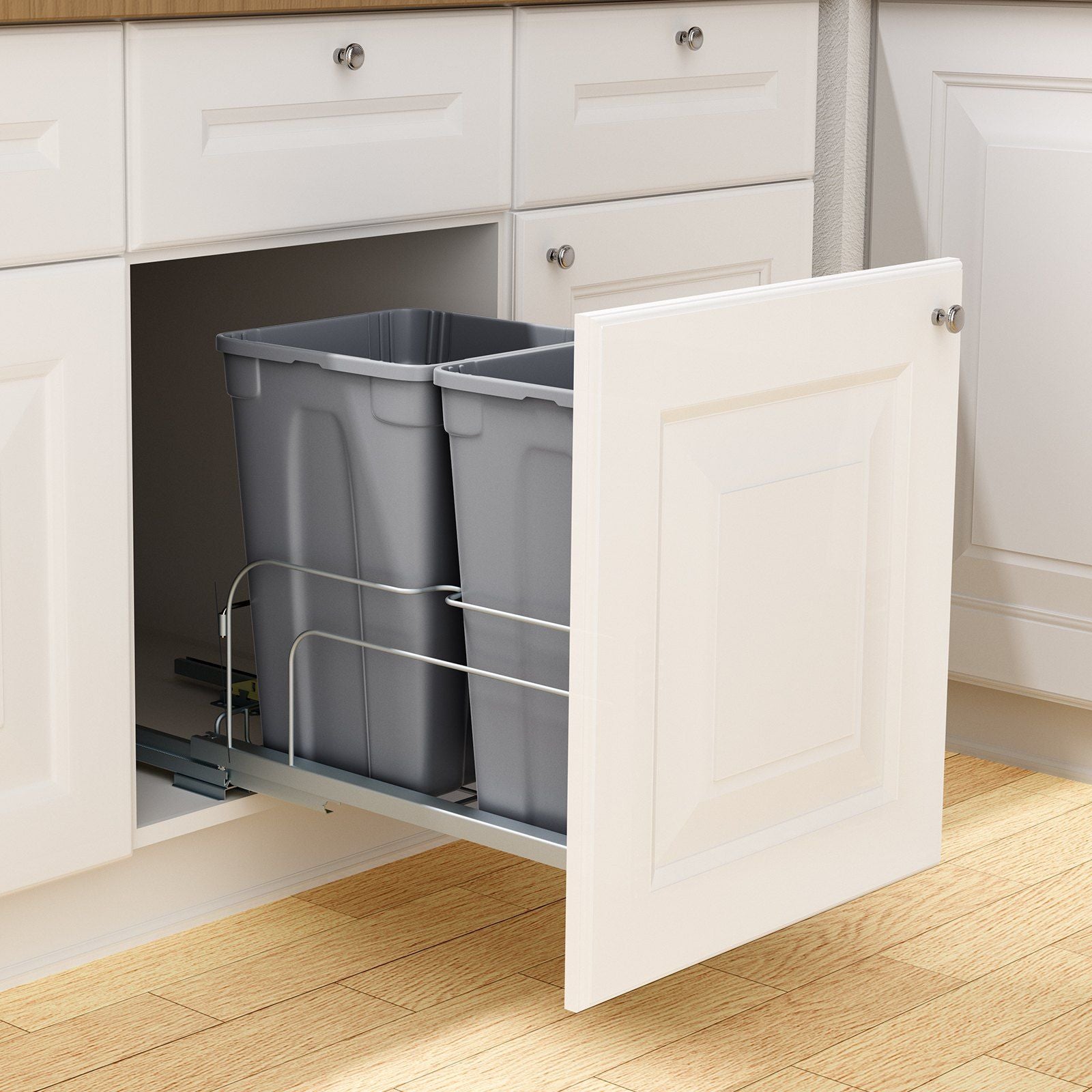 Pull-Out Trash Can, 27 QT x2 Double Under Mount Kitchen Waste Container, Heavy Duty Garbage Recycling Bin V952-CFLJTDTHSST5PSCNSV0