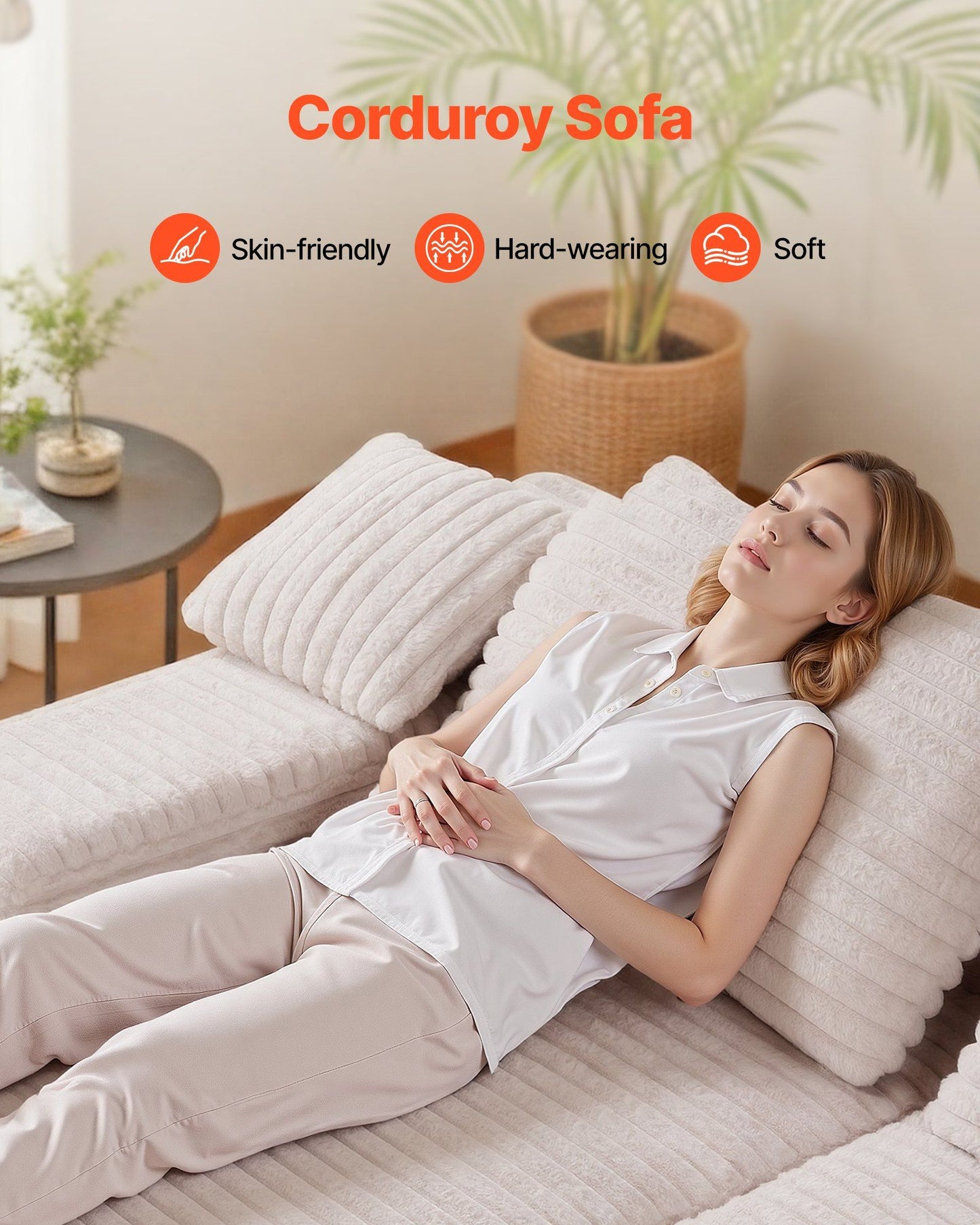 210 cm Oversized Double Chaise Lounge, Corduroy Fabric Sectional Sofa, Cozy Deep Seat Loveseat Sofa with Soft V952-CGBYSRSFYSS8Y3HFQ001V0