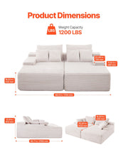 210 cm Oversized Double Chaise Lounge, Corduroy Fabric Sectional Sofa, Cozy Deep Seat Loveseat Sofa with Soft V952-CGBYSRSFYSS8Y3HFQ001V0