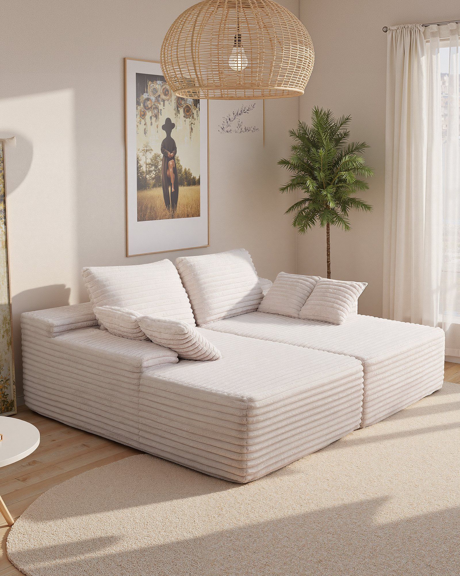 210 cm Oversized Double Chaise Lounge, Corduroy Fabric Sectional Sofa, Cozy Deep Seat Loveseat Sofa with Soft V952-CGBYSRSFYSS8Y3HFQ001V0