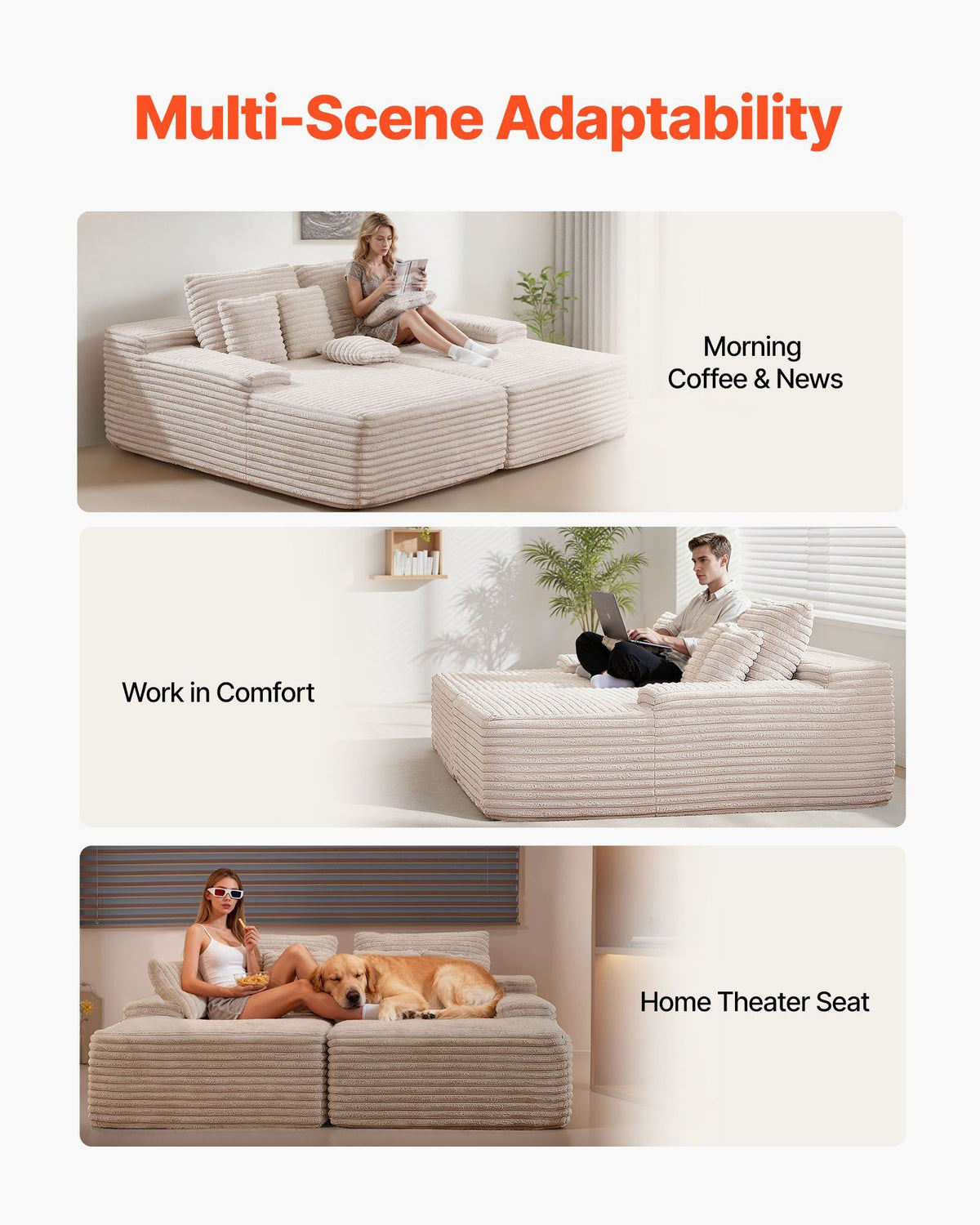 210 cm Oversized Double Chaise Lounge, Corduroy Fabric Sectional Sofa, Cozy Deep Seat Loveseat Sofa with Soft V952-CGBYSRSFYSS8Y3HFQ001V0