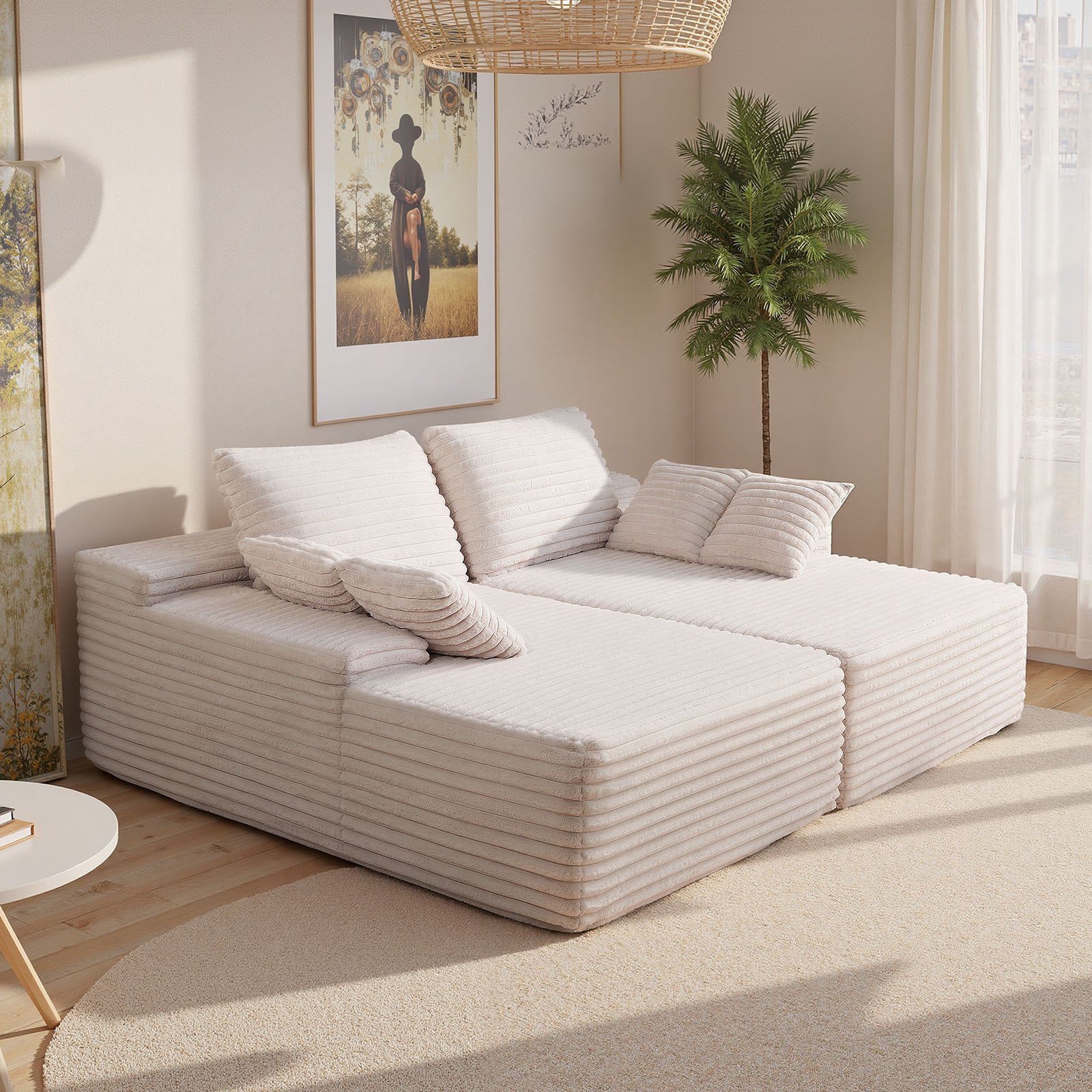 210 cm Oversized Double Chaise Lounge, Corduroy Fabric Sectional Sofa, Cozy Deep Seat Loveseat Sofa with Soft V952-CGBYSRSFYSS8Y3HFQ001V0