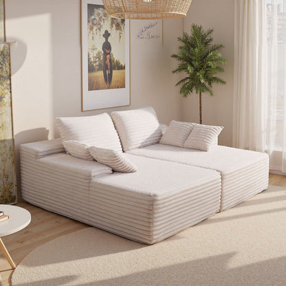 210 cm Oversized Double Chaise Lounge, Corduroy Fabric Sectional Sofa, Cozy Deep Seat Loveseat Sofa with Soft V952-CGBYSRSFYSS8Y3HFQ001V0
