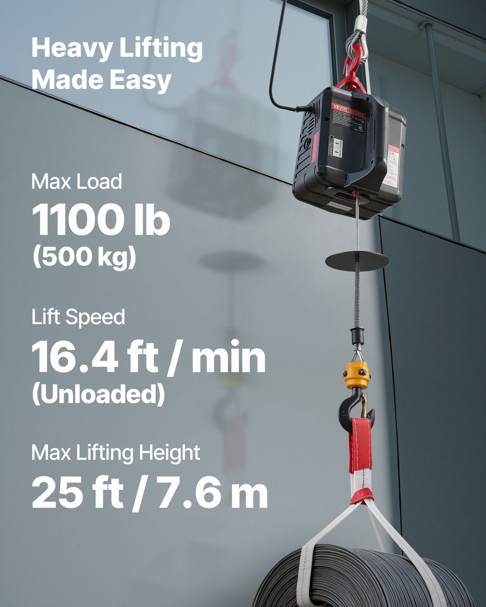 2-in-1 Electric Hoist Winch, 500 kg Capacity, 1500W Portable Power Winch Crane, 7.6 m Lifting Height, 5 m/min V952-CGGGKBXSDDHL4I4OH001V3