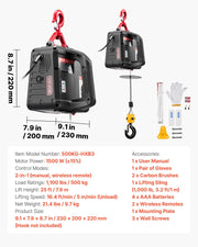 2-in-1 Electric Hoist Winch, 500 kg Capacity, 1500W Portable Power Winch Crane, 7.6 m Lifting Height, 5 m/min V952-CGGGKBXSDDHL4I4OH001V3