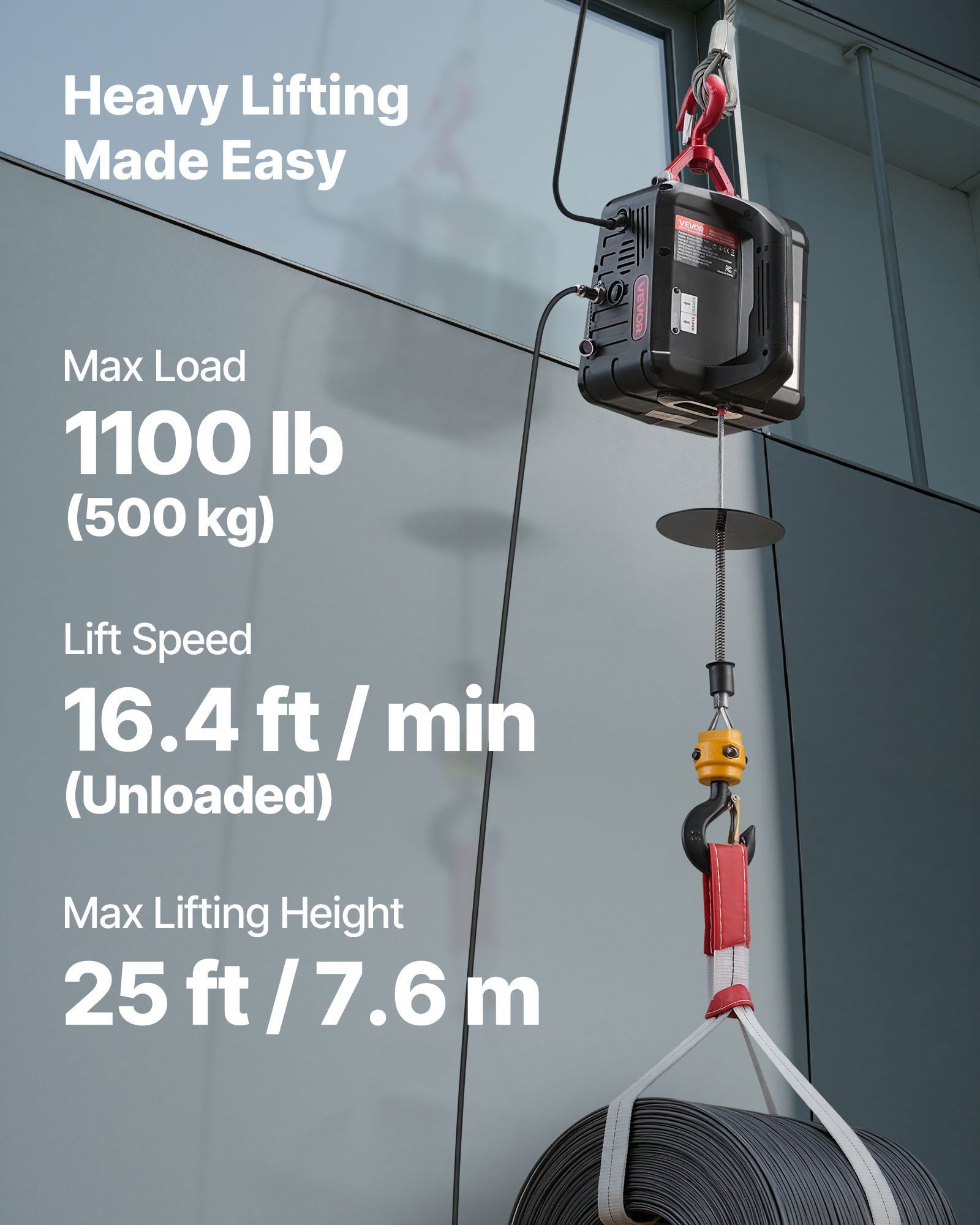 2-in-1 Electric Hoist Winch, 500 kg Capacity, 1500W Portable Power Winch Crane, 7.6 m Lifting Height, 5 m/min V952-CGGGKBXSDDHL73MQ6001V3