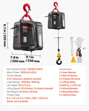2-in-1 Electric Hoist Winch, 500 kg Capacity, 1500W Portable Power Winch Crane, 7.6 m Lifting Height, 5 m/min V952-CGGGKBXSDDHL73MQ6001V3