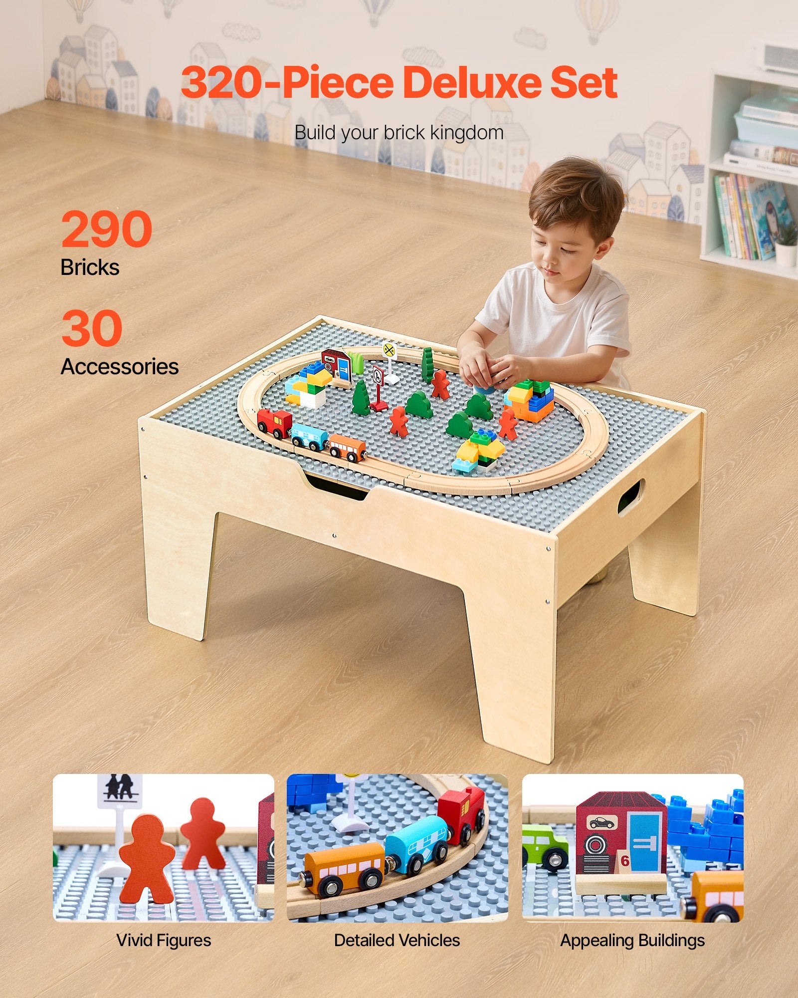 Multi-Purpose Activity Play Table 290 Building Bricks & 30 PCS Accessories V952-CGKHCZ305216IRWXQ001V0