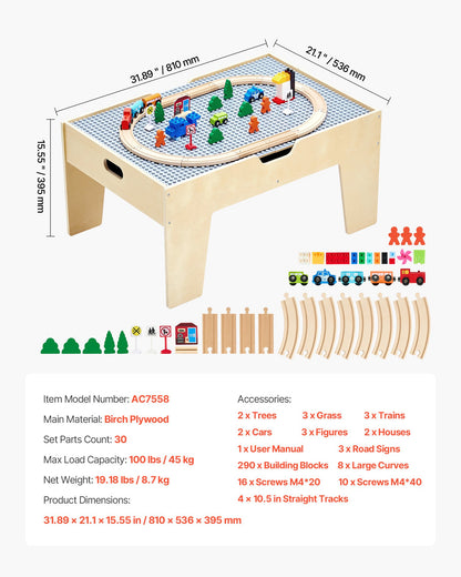 Multi-Purpose Activity Play Table 290 Building Bricks & 30 PCS Accessories V952-CGKHCZ305216IRWXQ001V0