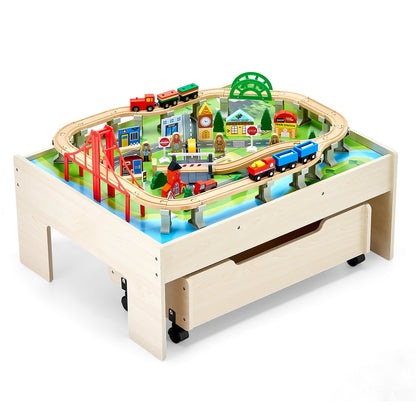 Train Table 100 PCS Wooden Kids Activity Table with Rolling Storage Drawer V952-CGKHCZ312513ALK2I001V0