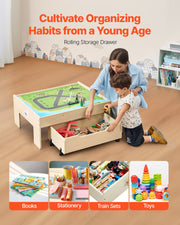 Train Table 100 PCS Wooden Kids Activity Table with Rolling Storage Drawer V952-CGKHCZ312513ALK2I001V0