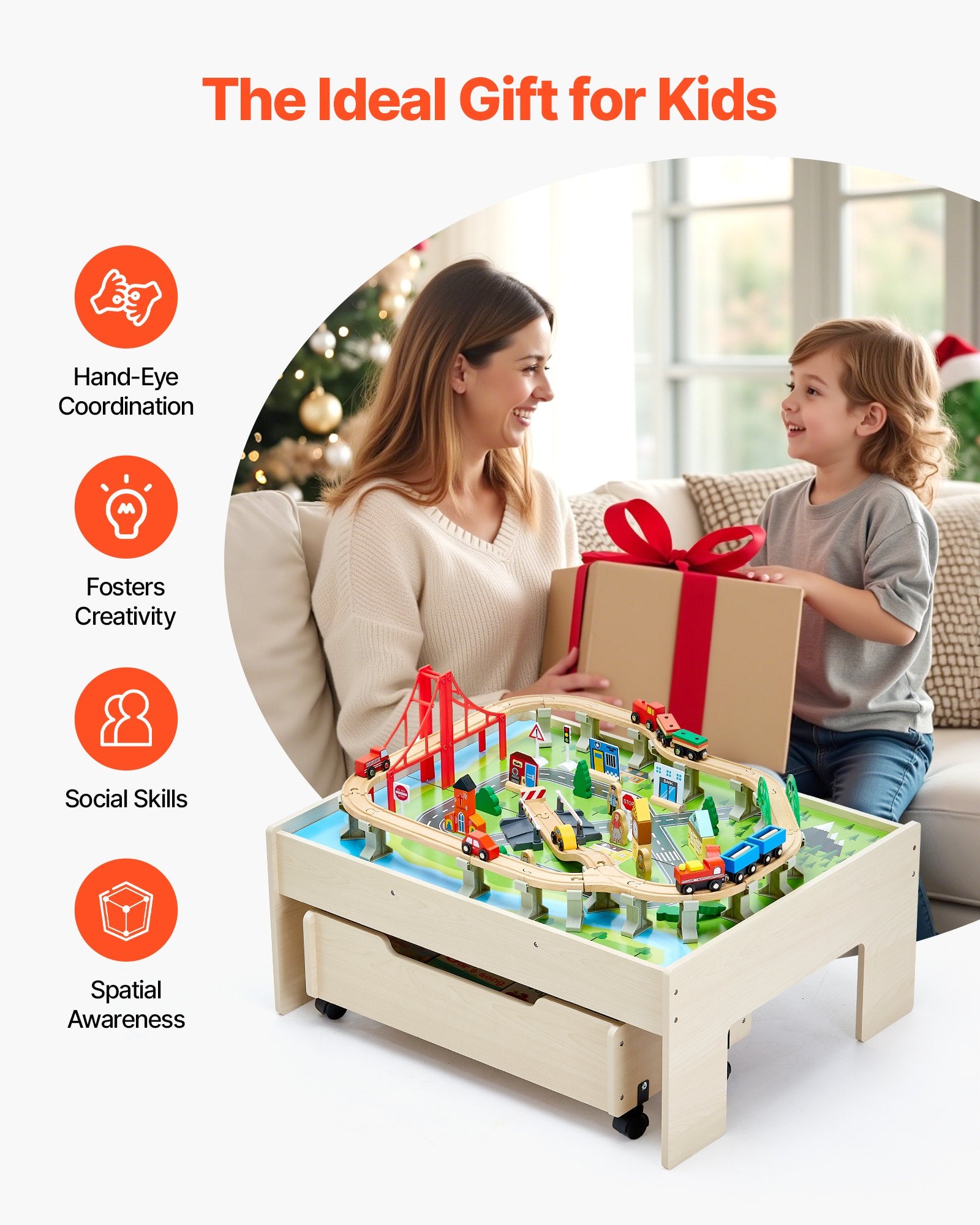 Train Table 100 PCS Wooden Kids Activity Table with Rolling Storage Drawer V952-CGKHCZ312513ALK2I001V0