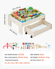 Train Table 100 PCS Wooden Kids Activity Table with Rolling Storage Drawer V952-CGKHCZ312513ALK2I001V0