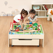 Train Table 100 PCS Wooden Kids Activity Table with Rolling Storage Drawer V952-CGKHCZ312513ALK2I001V0