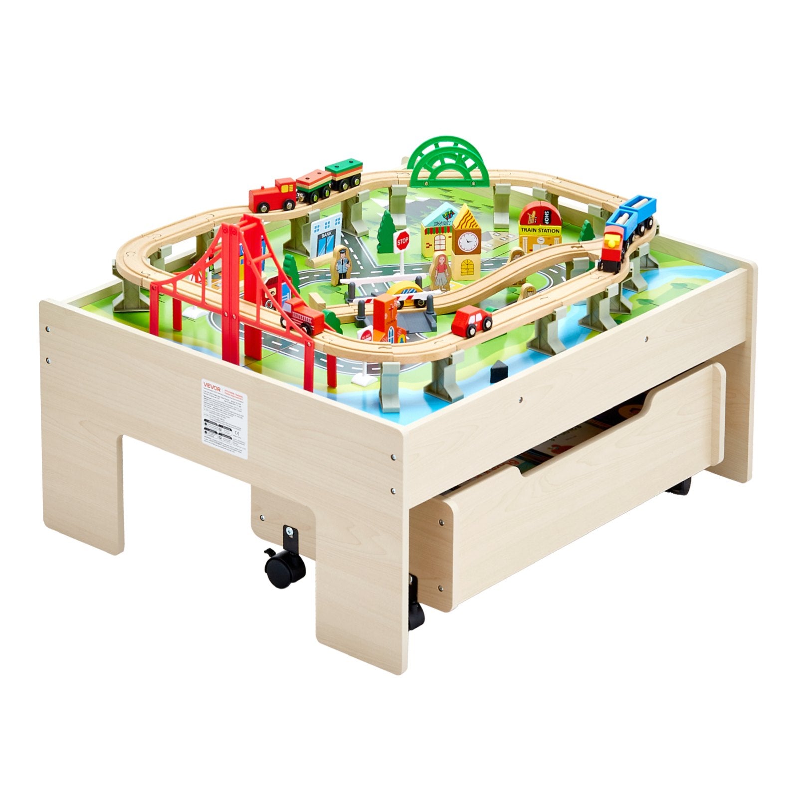 Train Table 100 PCS Wooden Kids Activity Table with Rolling Storage Drawer V952-CGKHCZ312513ALK2I001V0