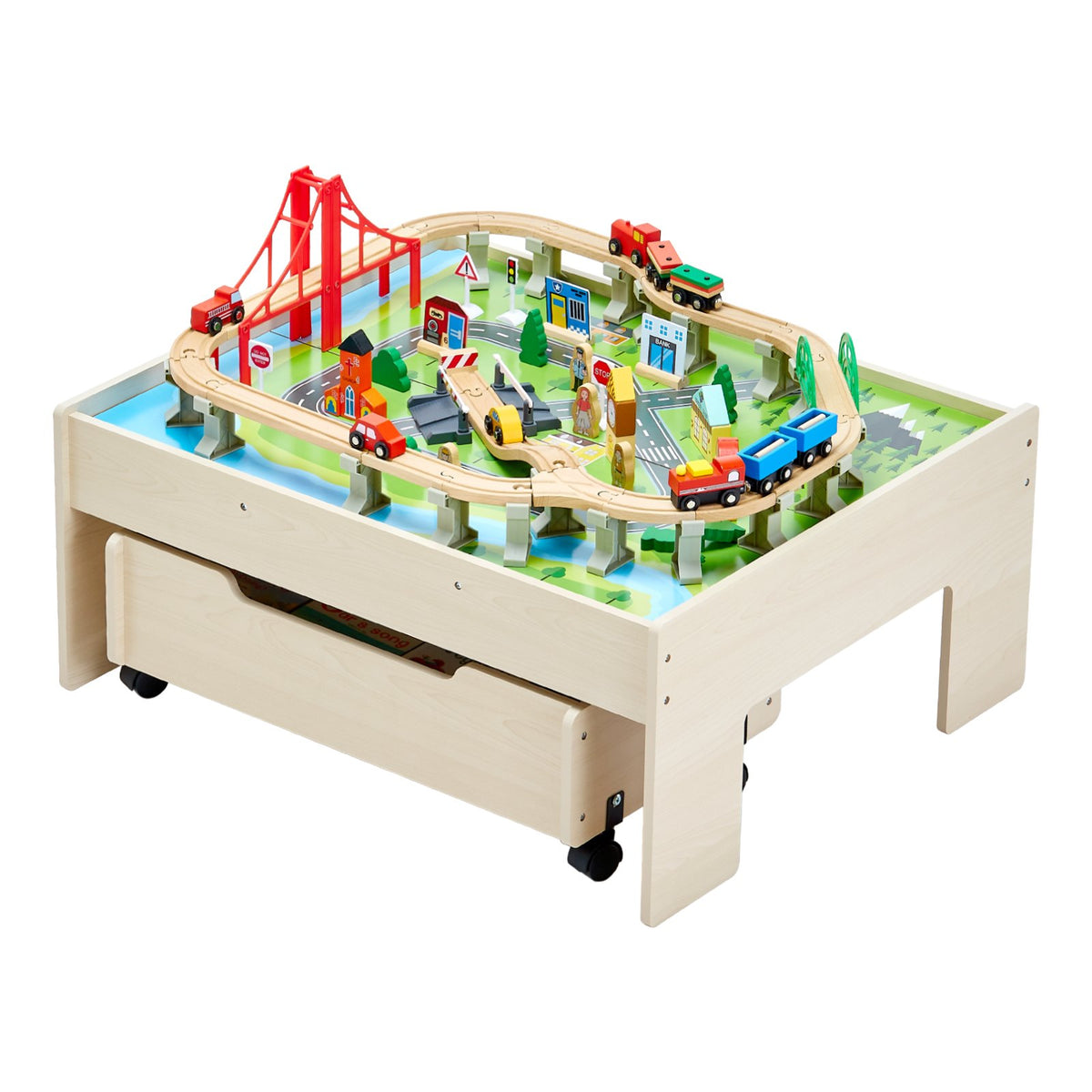 Train Table 100 PCS Wooden Kids Activity Table with Rolling Storage Drawer V952-CGKHCZ312513ALK2I001V0