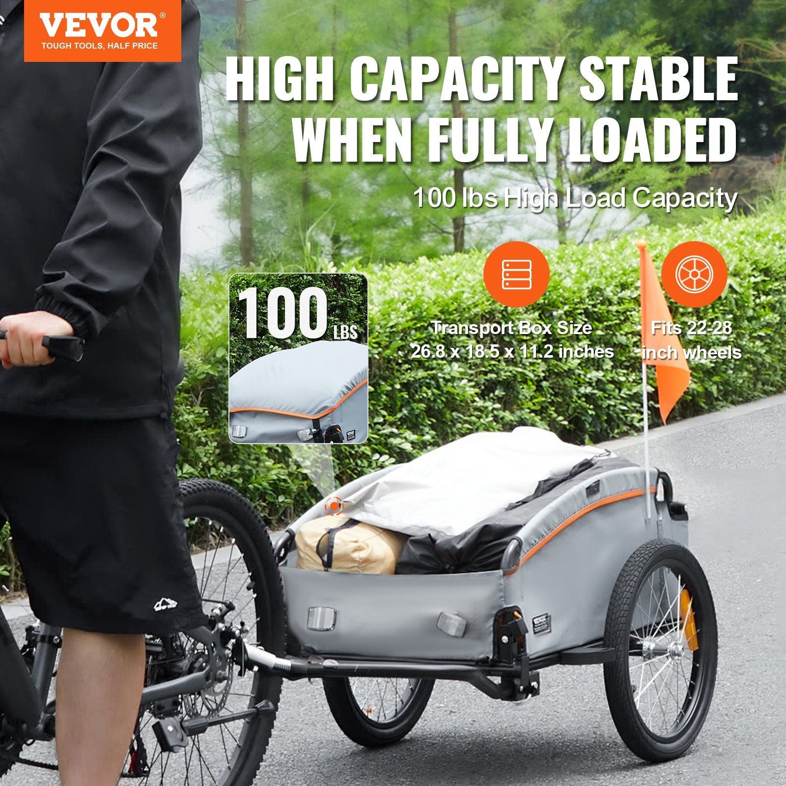 Bike Cargo Trailer, 88/100/160 lbs Load Capacity, Heavy-Duty Bicycle Wagon Cart, Foldable Compact Storage V952-CGKHZHJG100BMFBKOV0