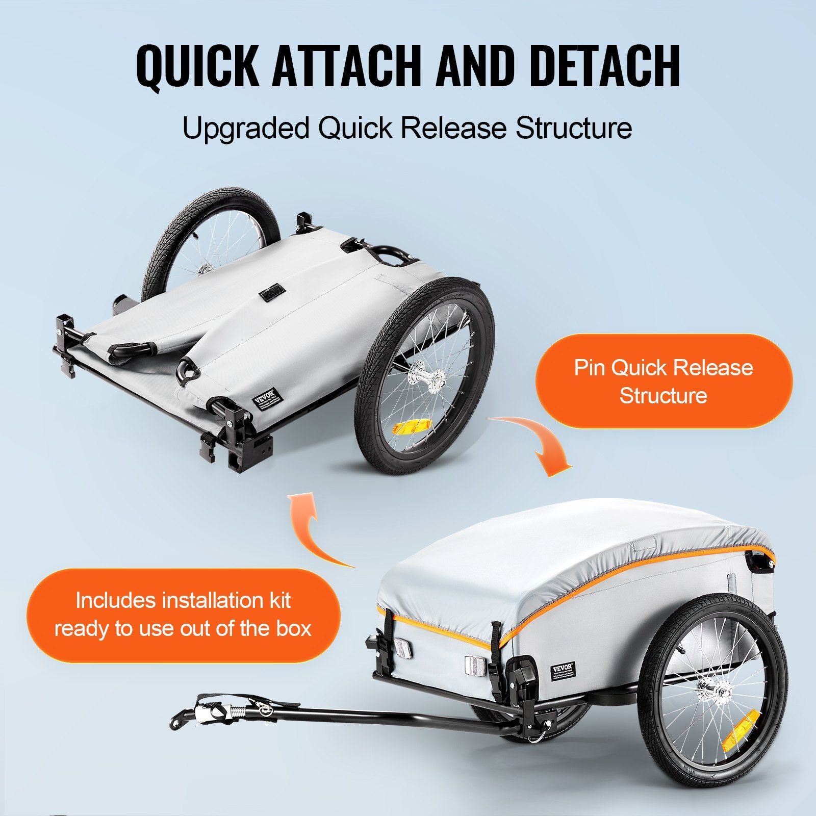 Bike Cargo Trailer, 88/100/160 lbs Load Capacity, Heavy-Duty Bicycle Wagon Cart, Foldable Compact Storage V952-CGKHZHJG100BMFBKOV0