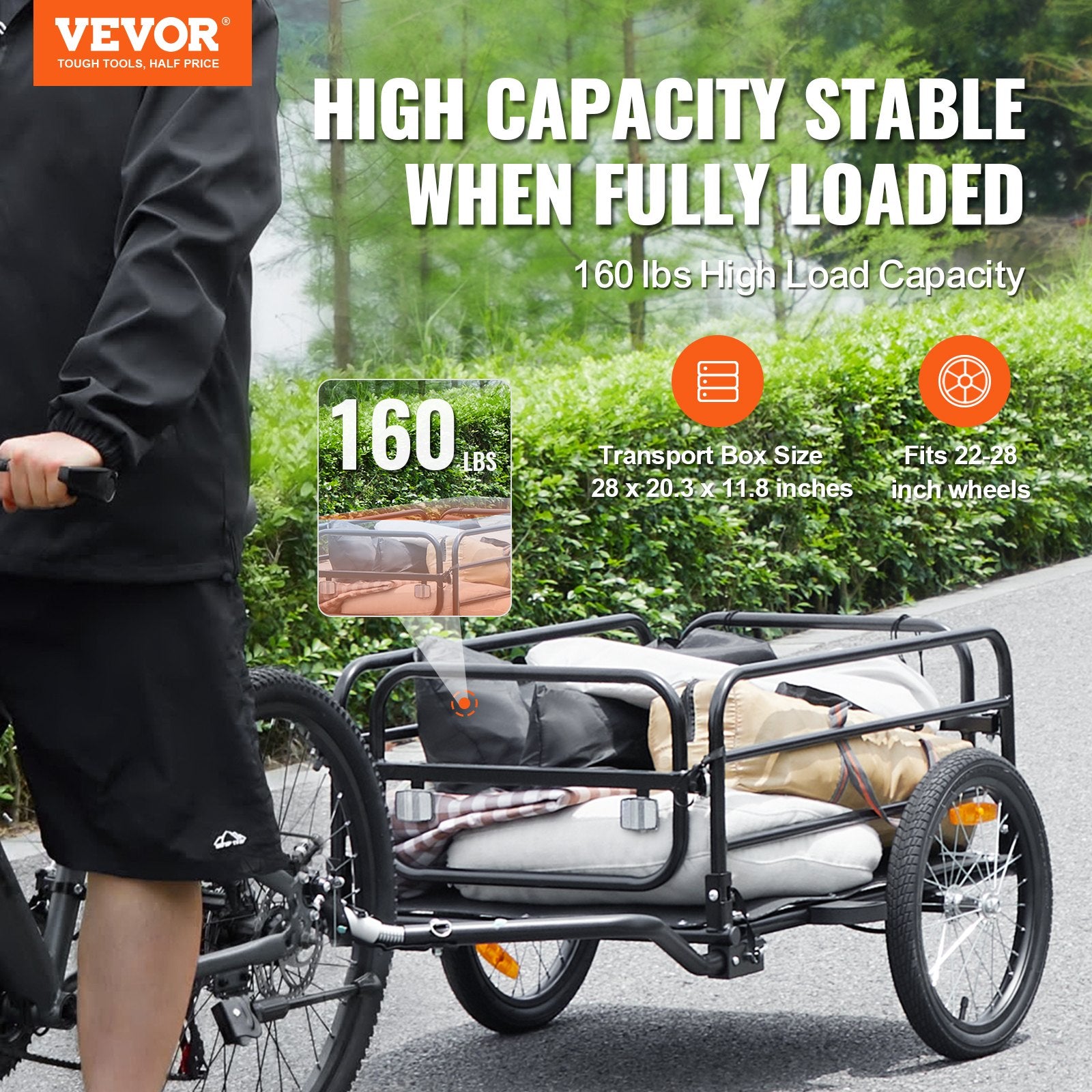 Bike Cargo Trailer, 72.5 kg Load, Heavy-Duty Bicycle Wagon Cart, Foldable Compact Storage & Quick Release V952-CGKHZHJG200B5HWMPV0