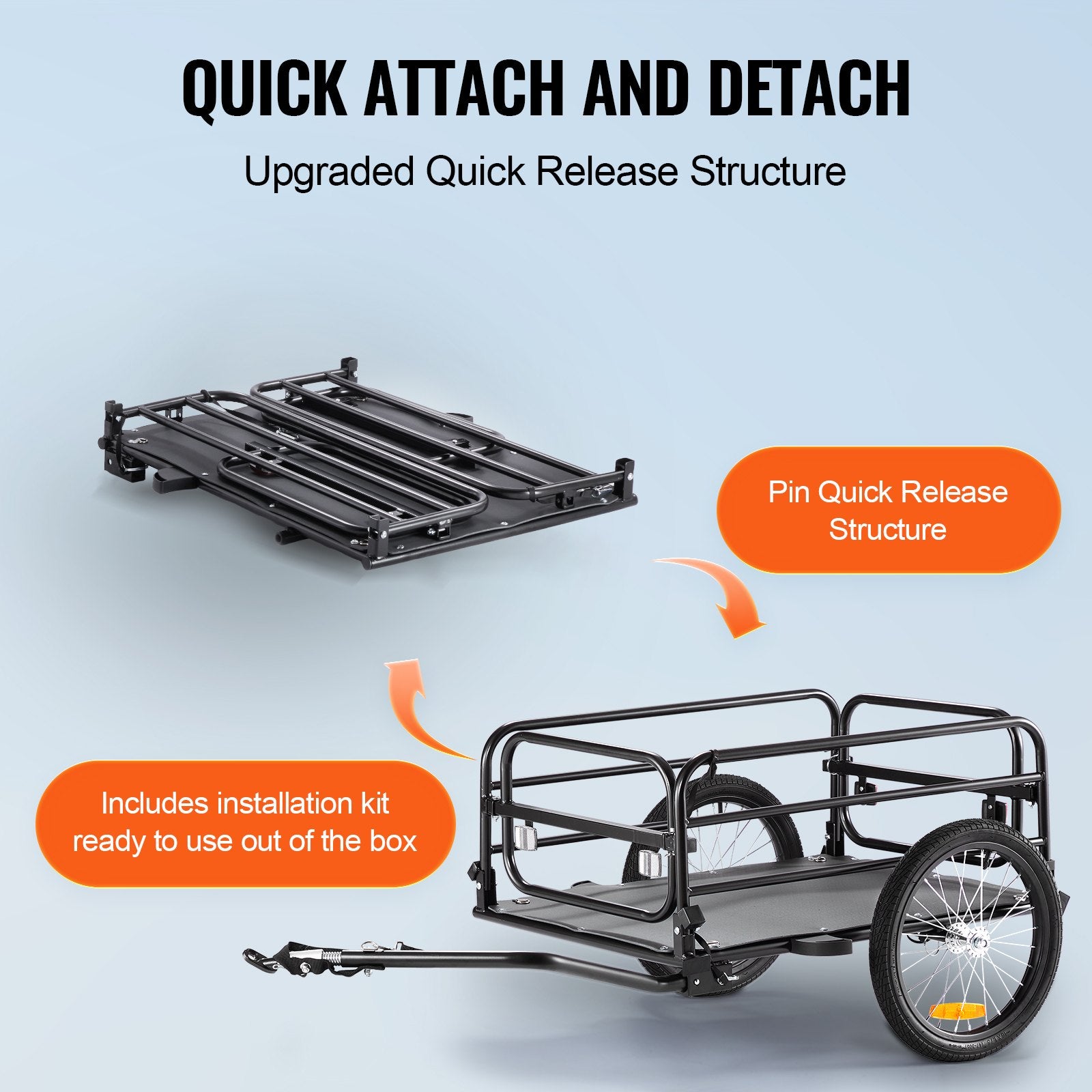Bike Cargo Trailer, 72.5 kg Load, Heavy-Duty Bicycle Wagon Cart, Foldable Compact Storage & Quick Release V952-CGKHZHJG200B5HWMPV0